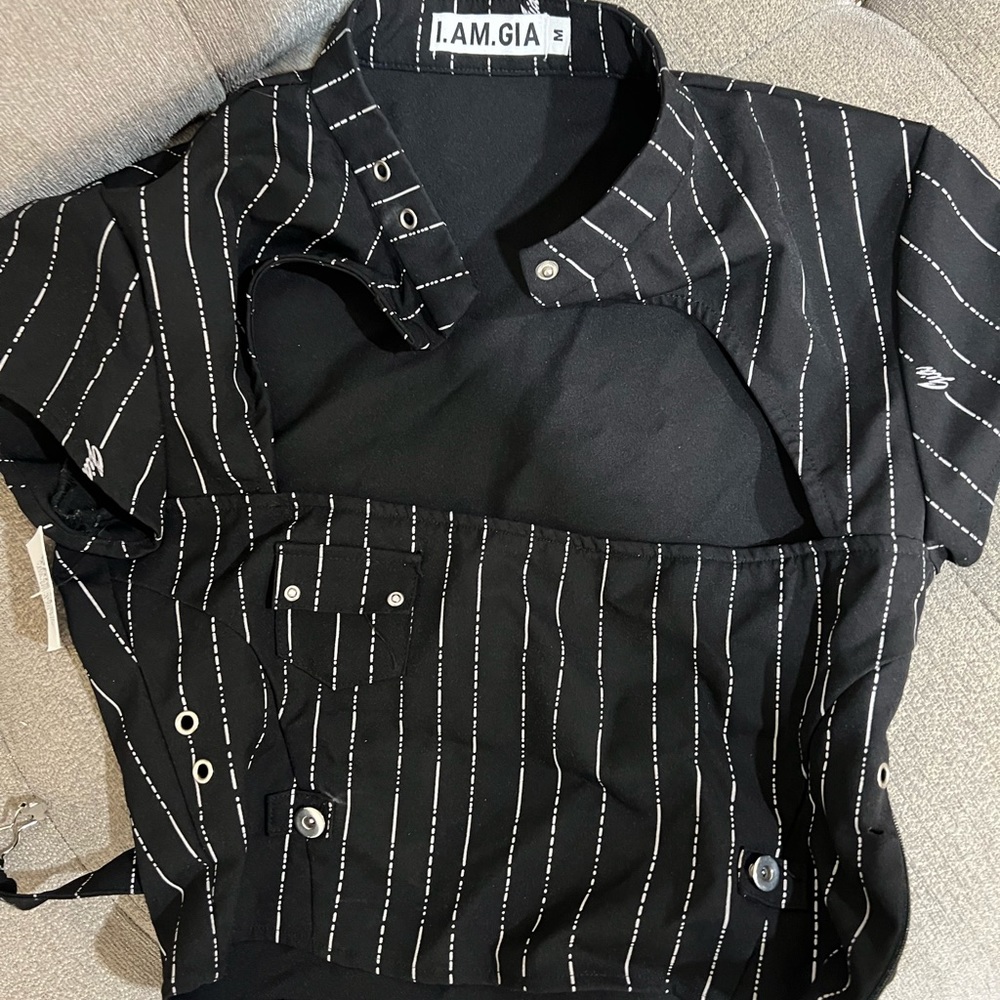 NWT I.AM.GIA Black and White Pinstripe Fran Cutout Top